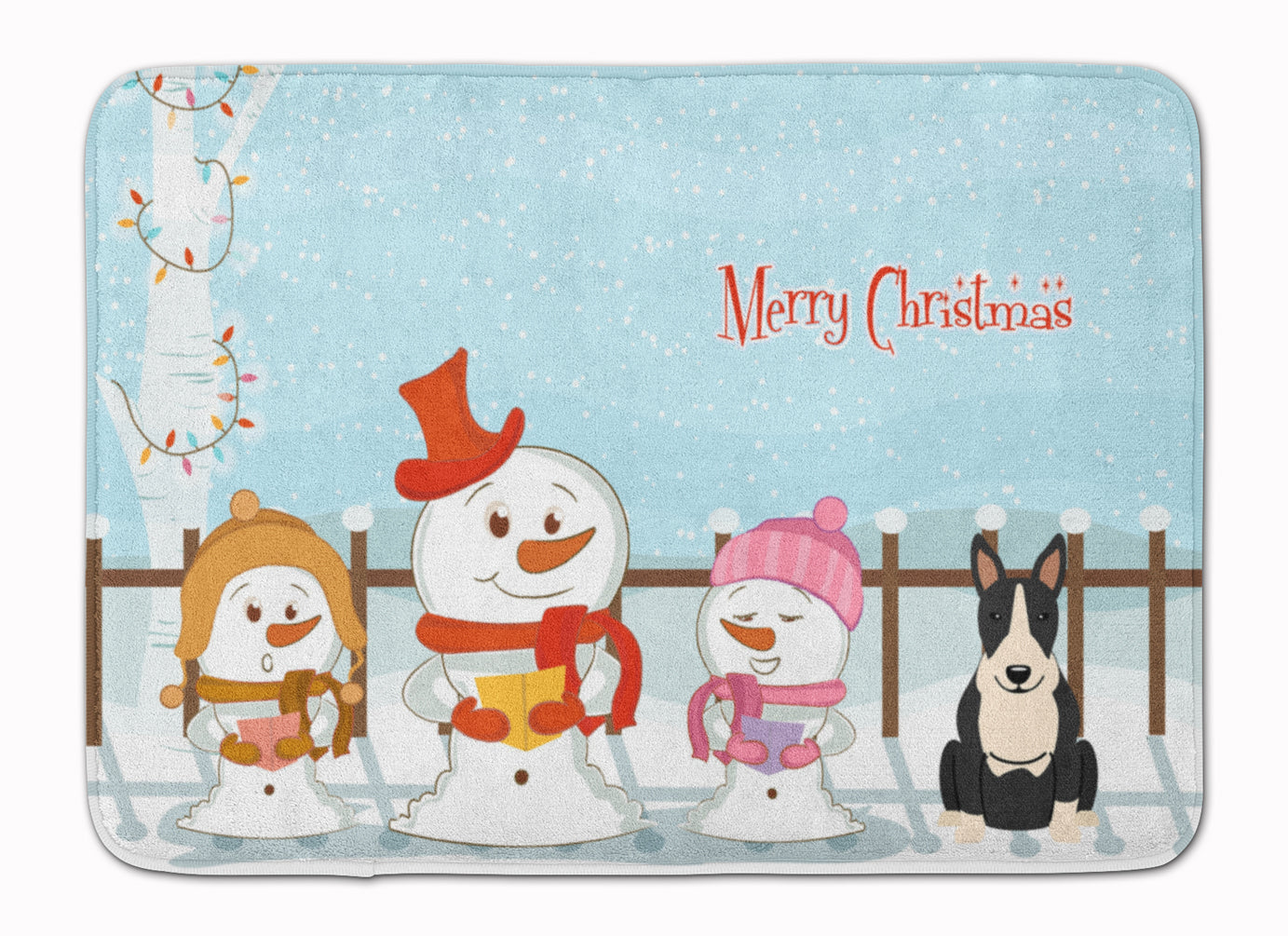 Merry Christmas Carolers Bull Terrier Black White Machine Washable Memory Foam Mat BB2464RUG - the-store.com