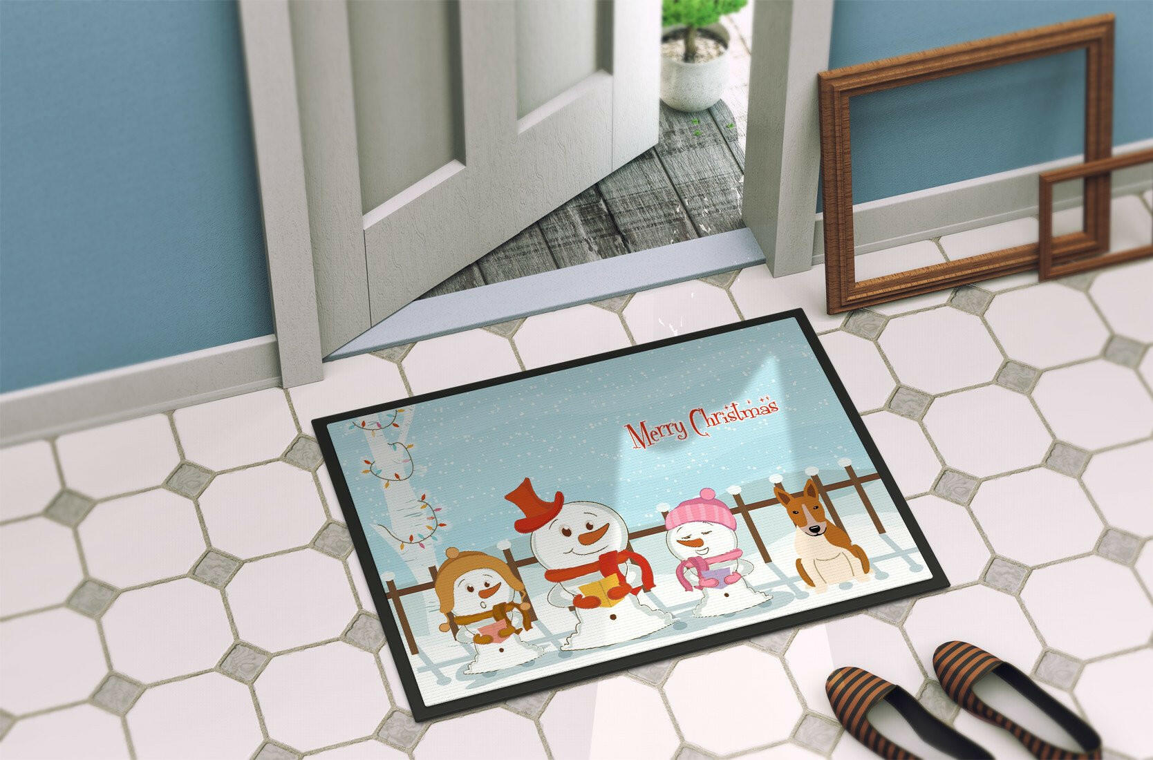 Merry Christmas Carolers Bull Terrier Red White Indoor or Outdoor Mat 24x36 BB2466JMAT - the-store.com