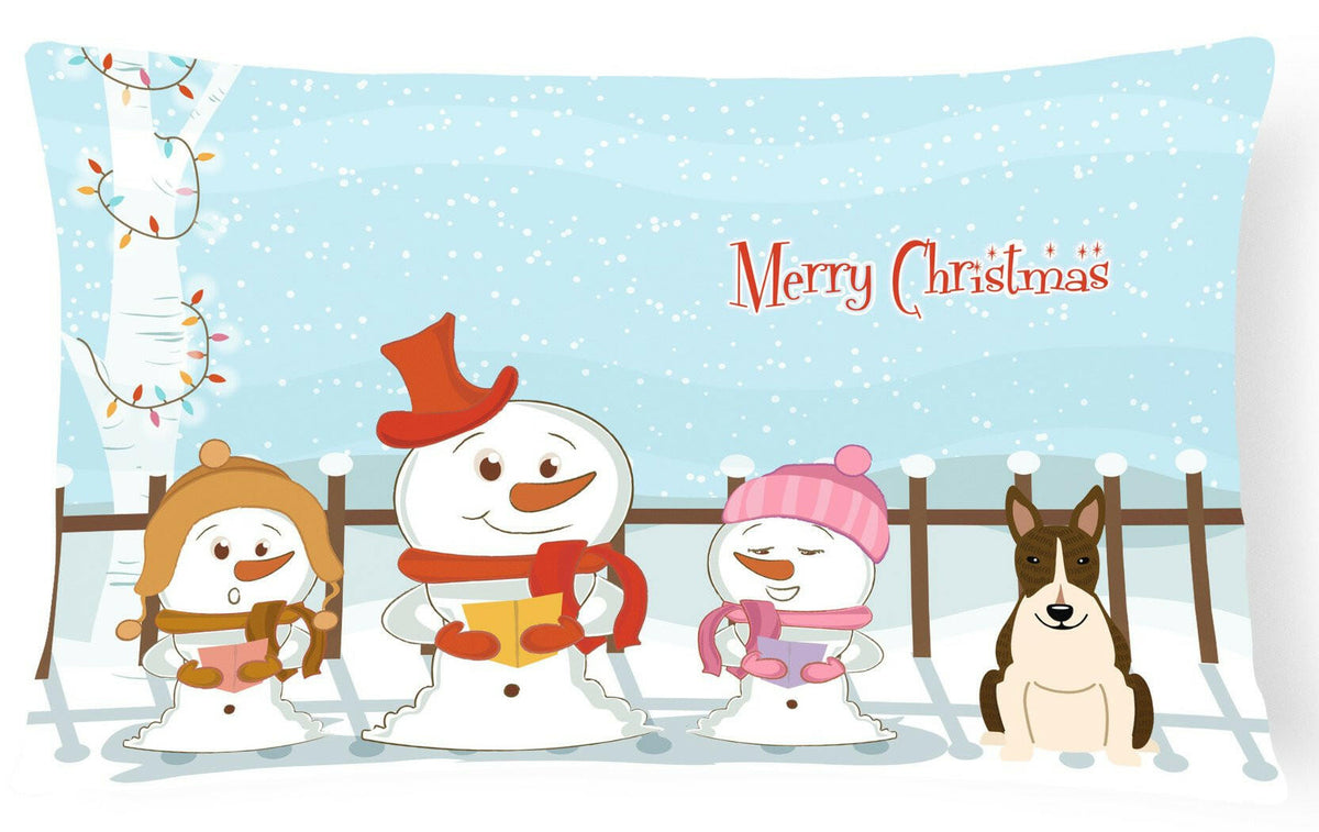 Merry Christmas Carolers Bull Terrier Dark Brindle Canvas Fabric Decorative Pillow BB2467PW1216 by Caroline&#39;s Treasures