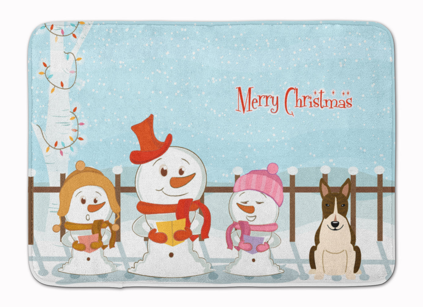 Merry Christmas Carolers Bull Terrier Dark Brindle Machine Washable Memory Foam Mat BB2467RUG - the-store.com