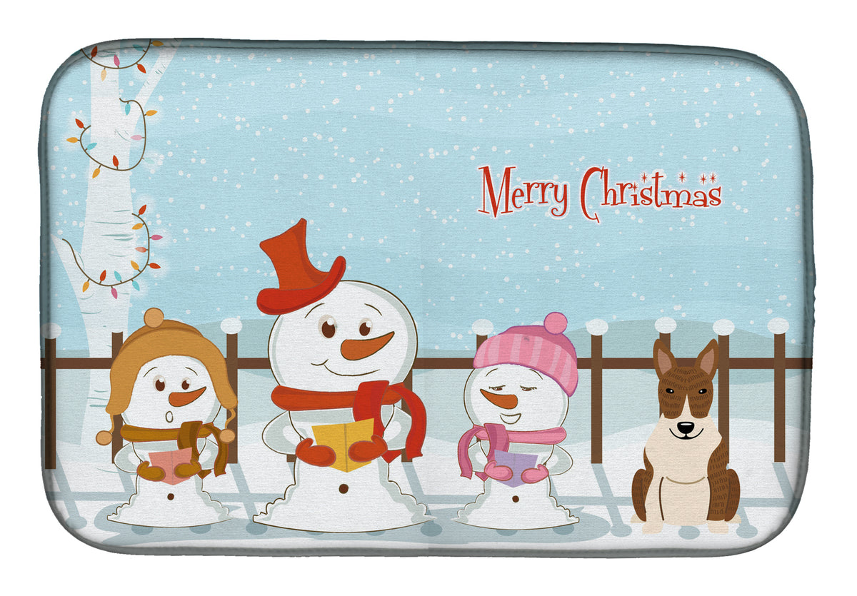 Merry Christmas Carolers Bull Terrier Brindle Dish Drying Mat BB2468DDM  the-store.com.