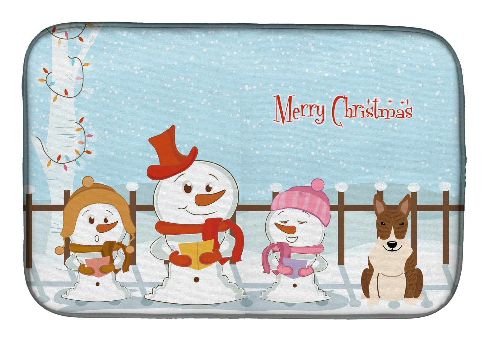 Merry Christmas Carolers Bull Terrier Brindle Dish Drying Mat BB2468DDM  the-store.com.