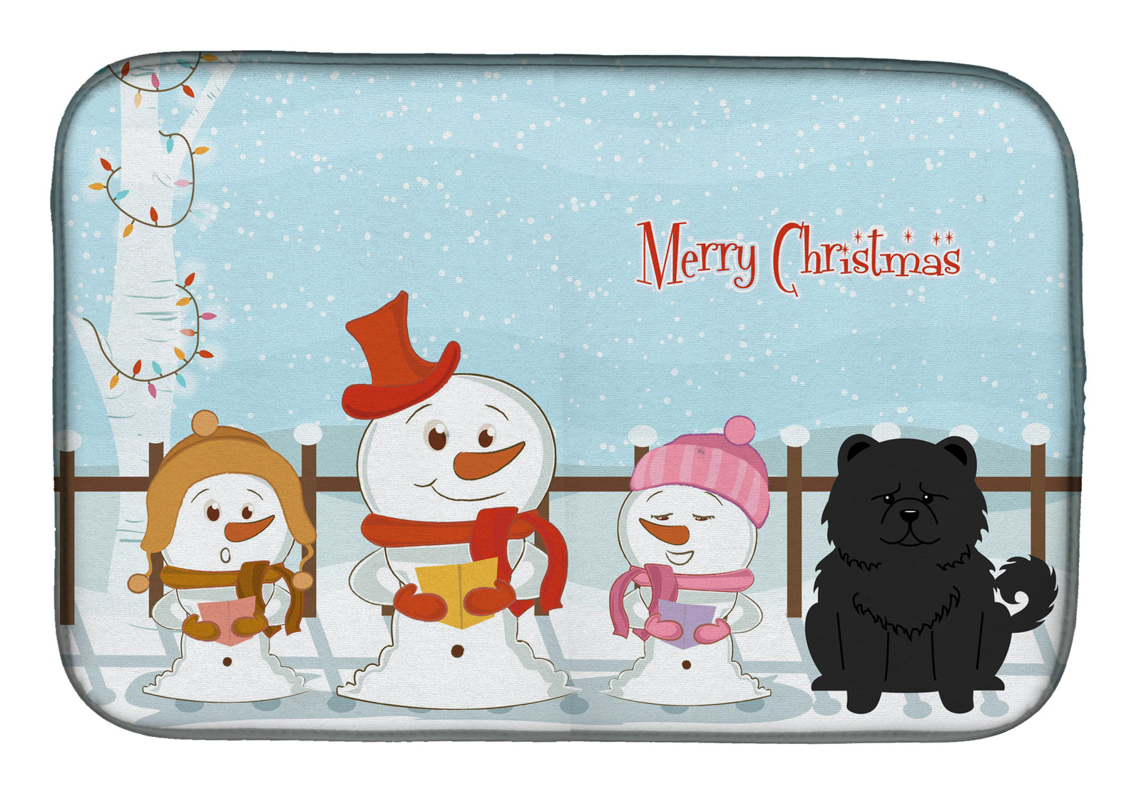 Merry Christmas Carolers Chow Chow Black Dish Drying Mat BB2474DDM  the-store.com.