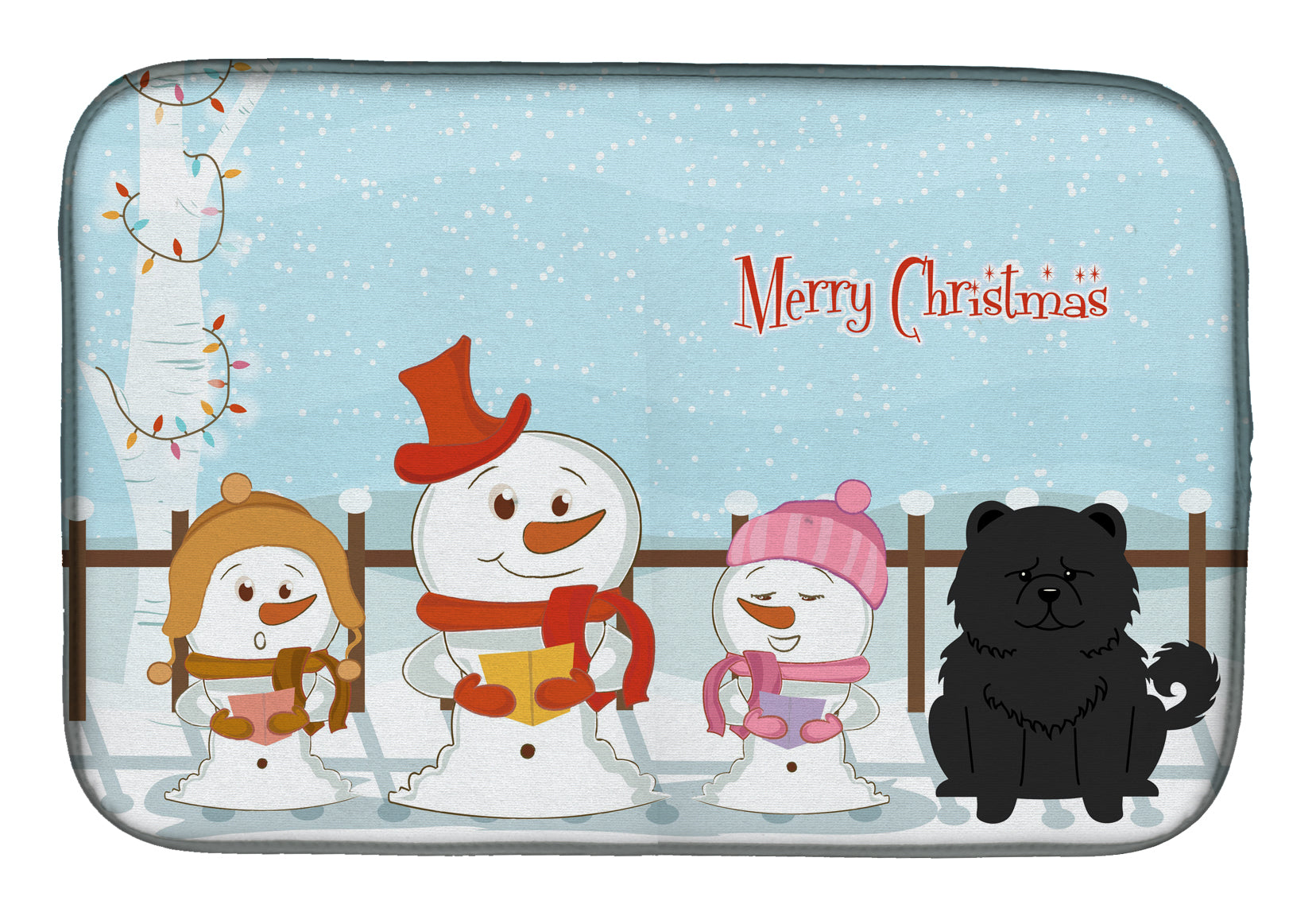 Merry Christmas Carolers Chow Chow Black Dish Drying Mat BB2474DDM  the-store.com.