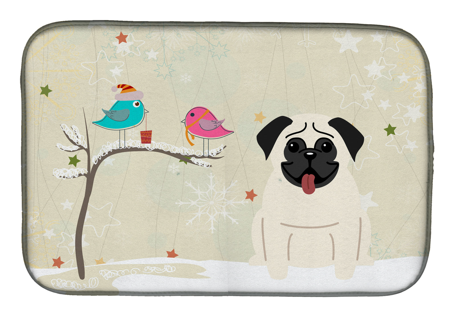 Christmas Presents between Friends Pug Cream Dish Drying Mat BB2476DDM  the-store.com.