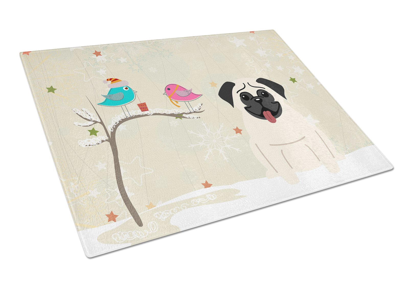 Christmas Presents between Friends Pug Cream Glass Cutting Board Large BB2476LCB by Caroline's Treasures