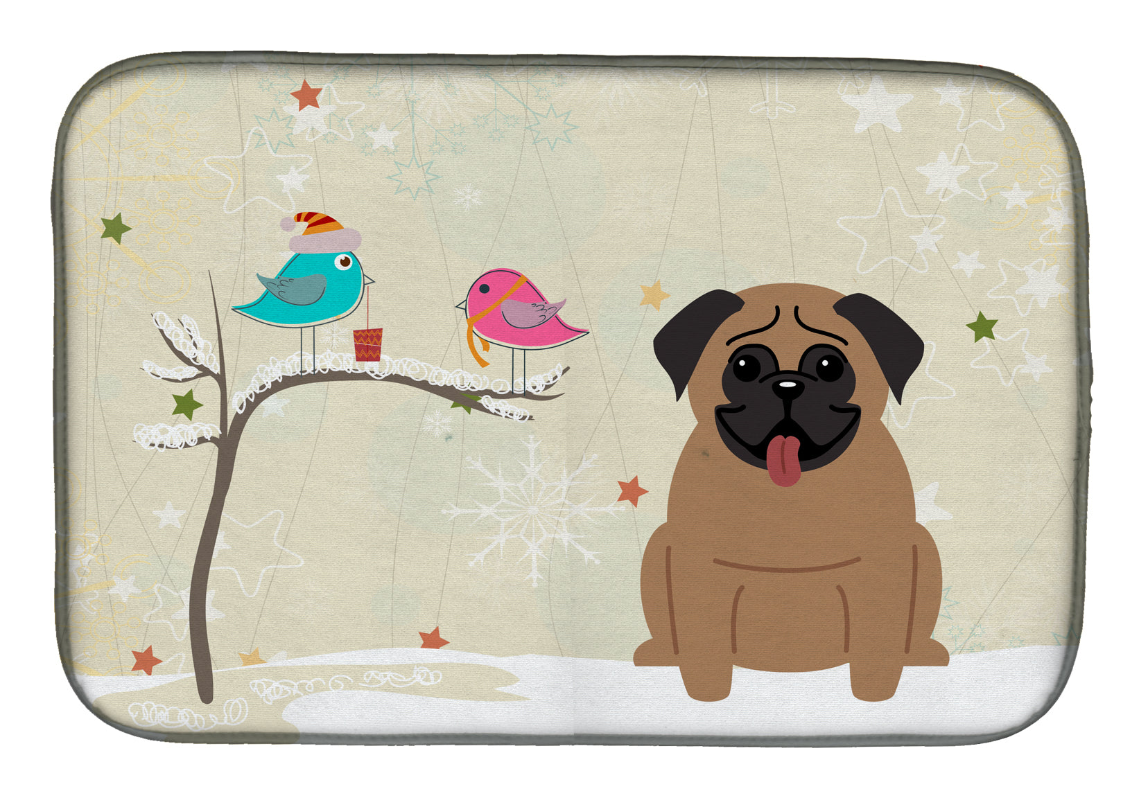 Christmas Presents between Friends Pug Brown Dish Drying Mat BB2477DDM  the-store.com.