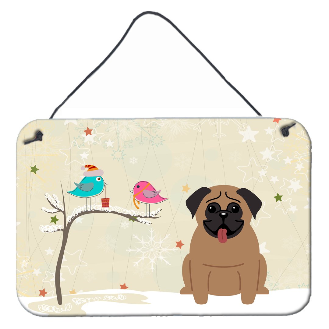 Christmas Presents between Friends Pug Brown Wall or Door Hanging Prints BB2477DS812 by Caroline's Treasures