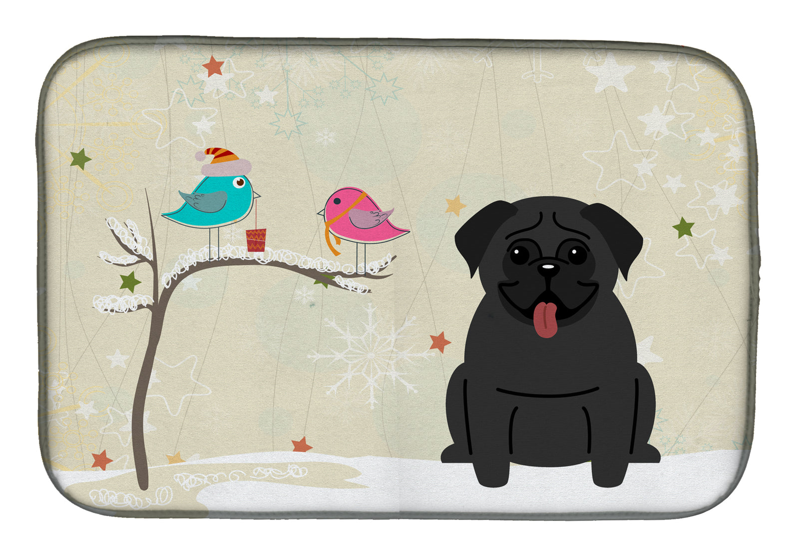 Christmas Presents between Friends Pug Black Dish Drying Mat BB2478DDM  the-store.com.