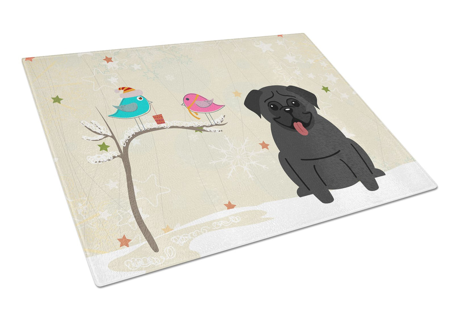 Christmas Presents between Friends Pug Black Glass Cutting Board Large BB2478LCB by Caroline's Treasures