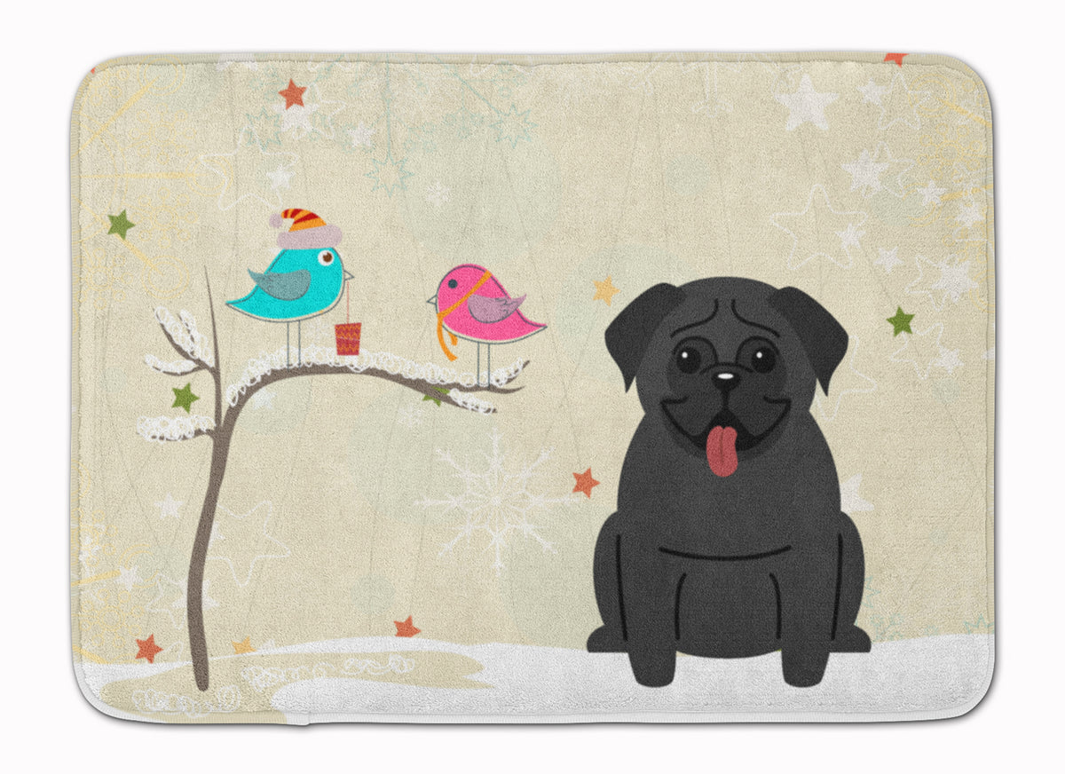 Christmas Presents between Friends Pug Black Machine Washable Memory Foam Mat BB2478RUG - the-store.com