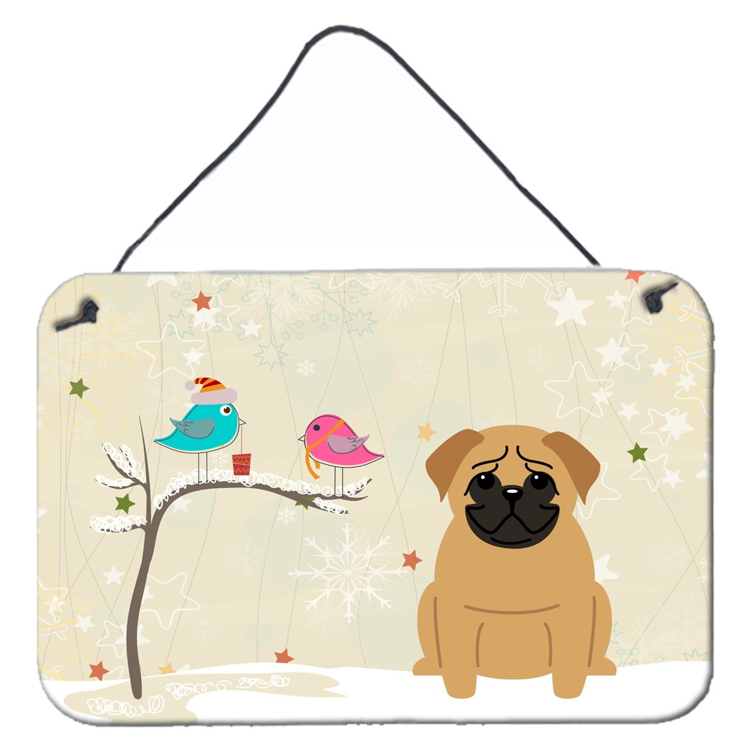 Christmas Presents between Friends Pug Brown Wall or Door Hanging Prints BB2479DS812 by Caroline&#39;s Treasures