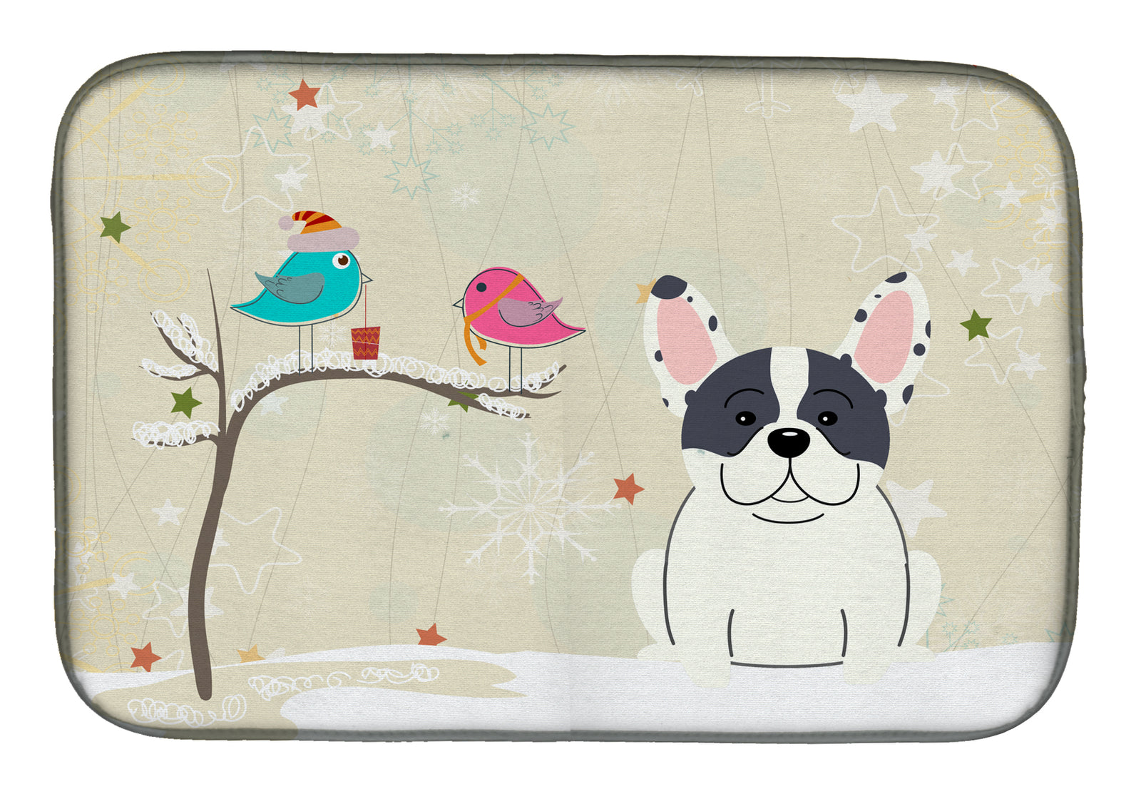 Christmas Presents between Friends French Bulldog Piebald Dish Drying Mat BB2483DDM  the-store.com.