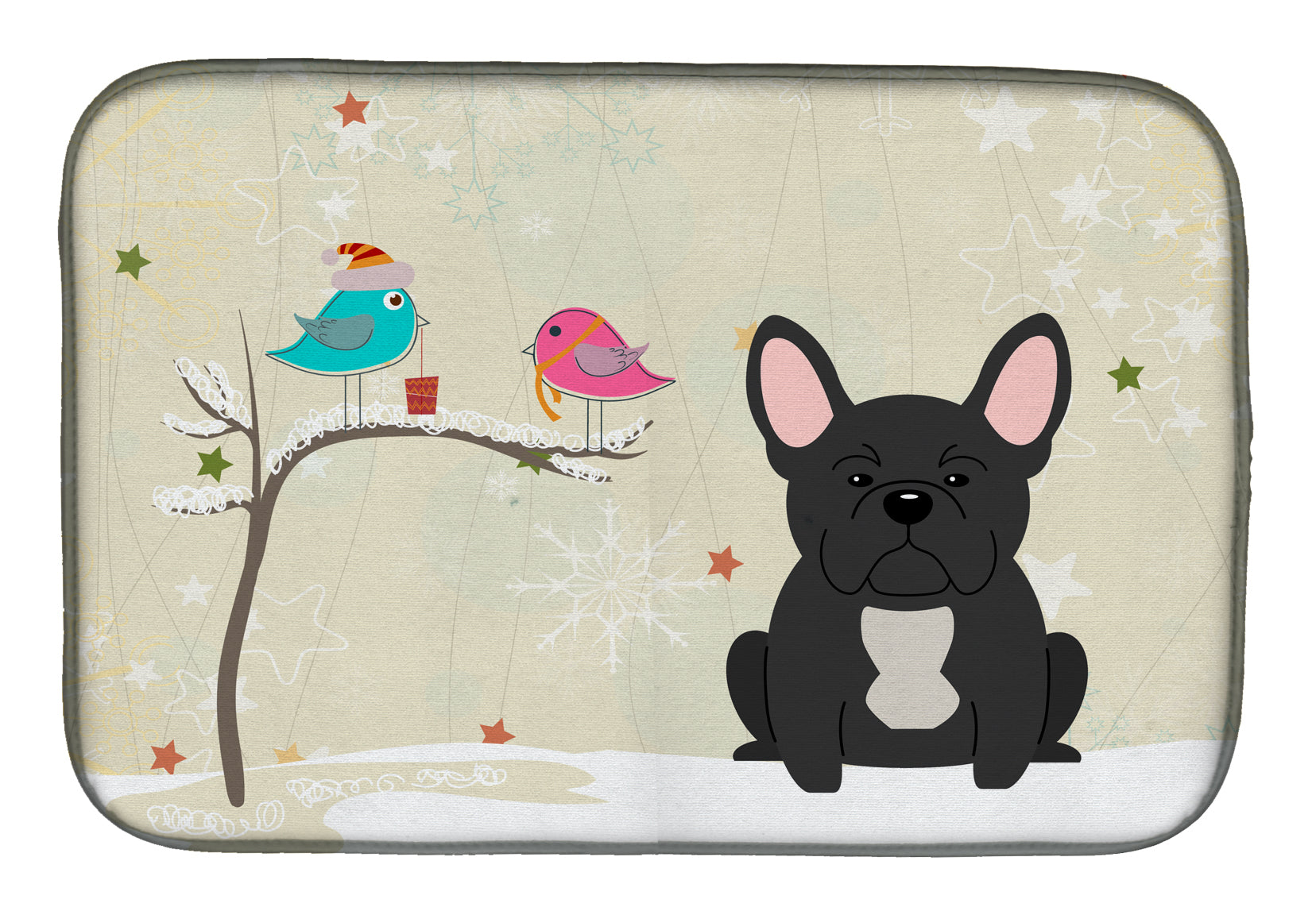 Christmas Presents between Friends French Bulldog Black Dish Drying Mat BB2486DDM  the-store.com.