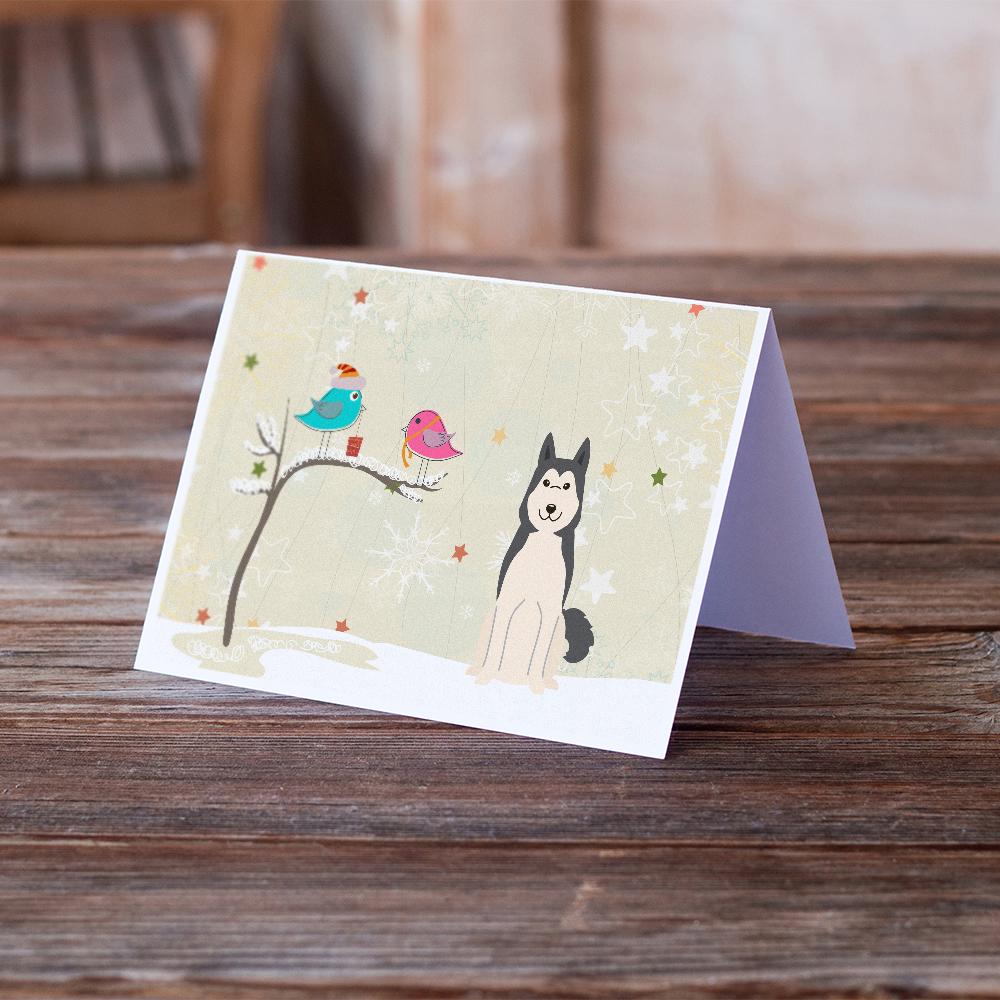 Christmas Presents between Friends West Siberian Laika Spitz Greeting Cards and Envelopes Pack of 8 - the-store.com