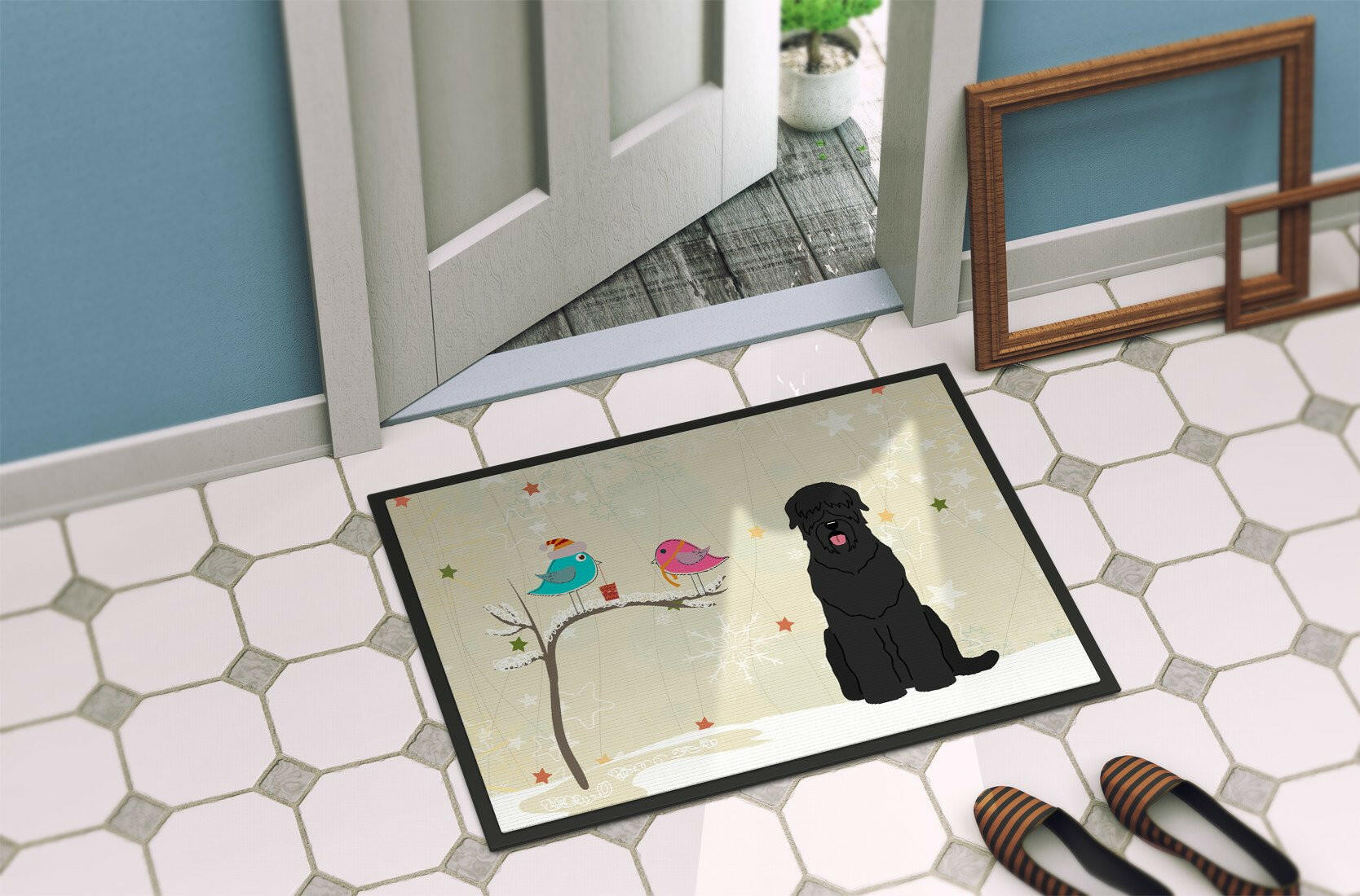 Christmas Presents between Friends Black Russian Terrier Indoor or Outdoor Mat 24x36 BB2498JMAT - the-store.com