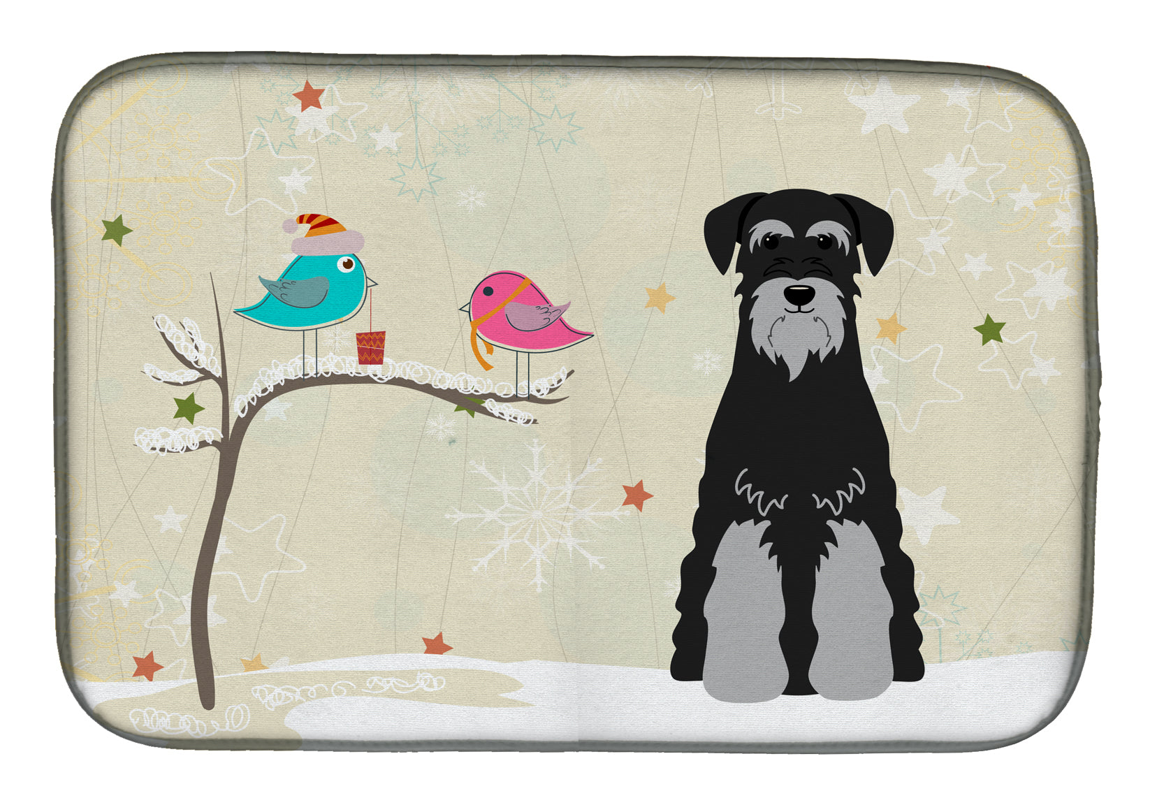 Christmas Presents between Friends Standard Schnauzer Black Grey Dish Drying Mat BB2506DDM  the-store.com.