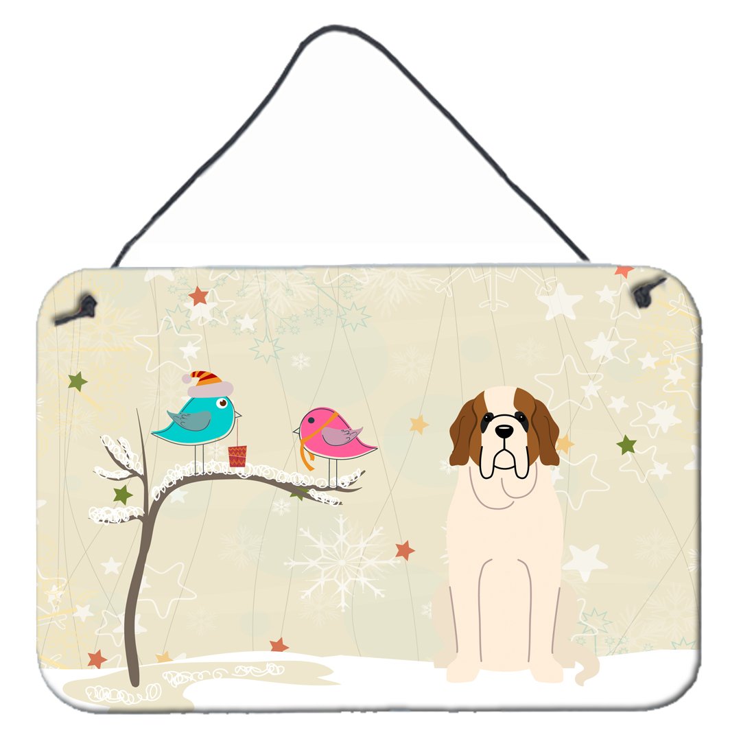 Christmas Presents between Friends Saint Bernard Wall or Door Hanging Prints BB2507DS812 by Caroline&#39;s Treasures