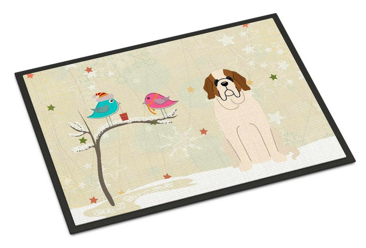 Christmas Presents between Friends Saint Bernard Indoor or Outdoor Mat 24x36 BB2507JMAT - the-store.com