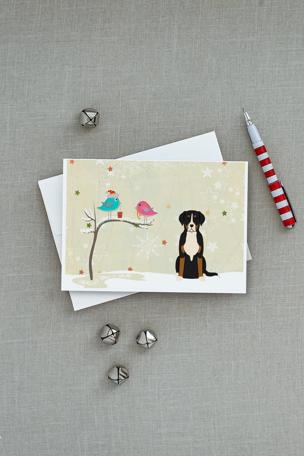 Christmas Presents between Friends Greater Swiss Mountain Dog Greeting Cards and Envelopes Pack of 8 - the-store.com