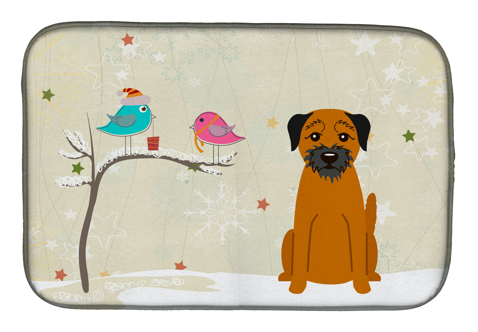 Christmas Presents between Friends Border Terrier Dish Drying Mat BB2511DDM  the-store.com.