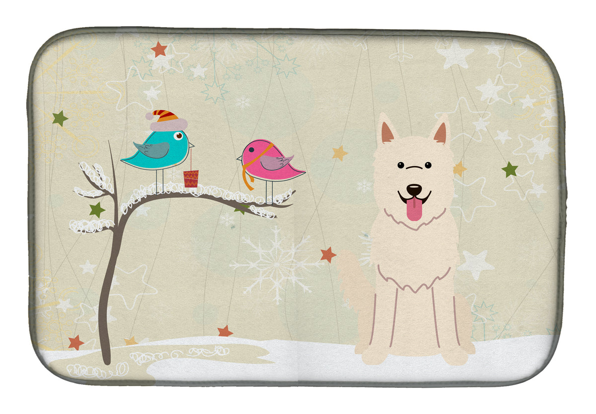 Christmas Presents between Friends White German Shepherd Dish Drying Mat BB2517DDM  the-store.com.