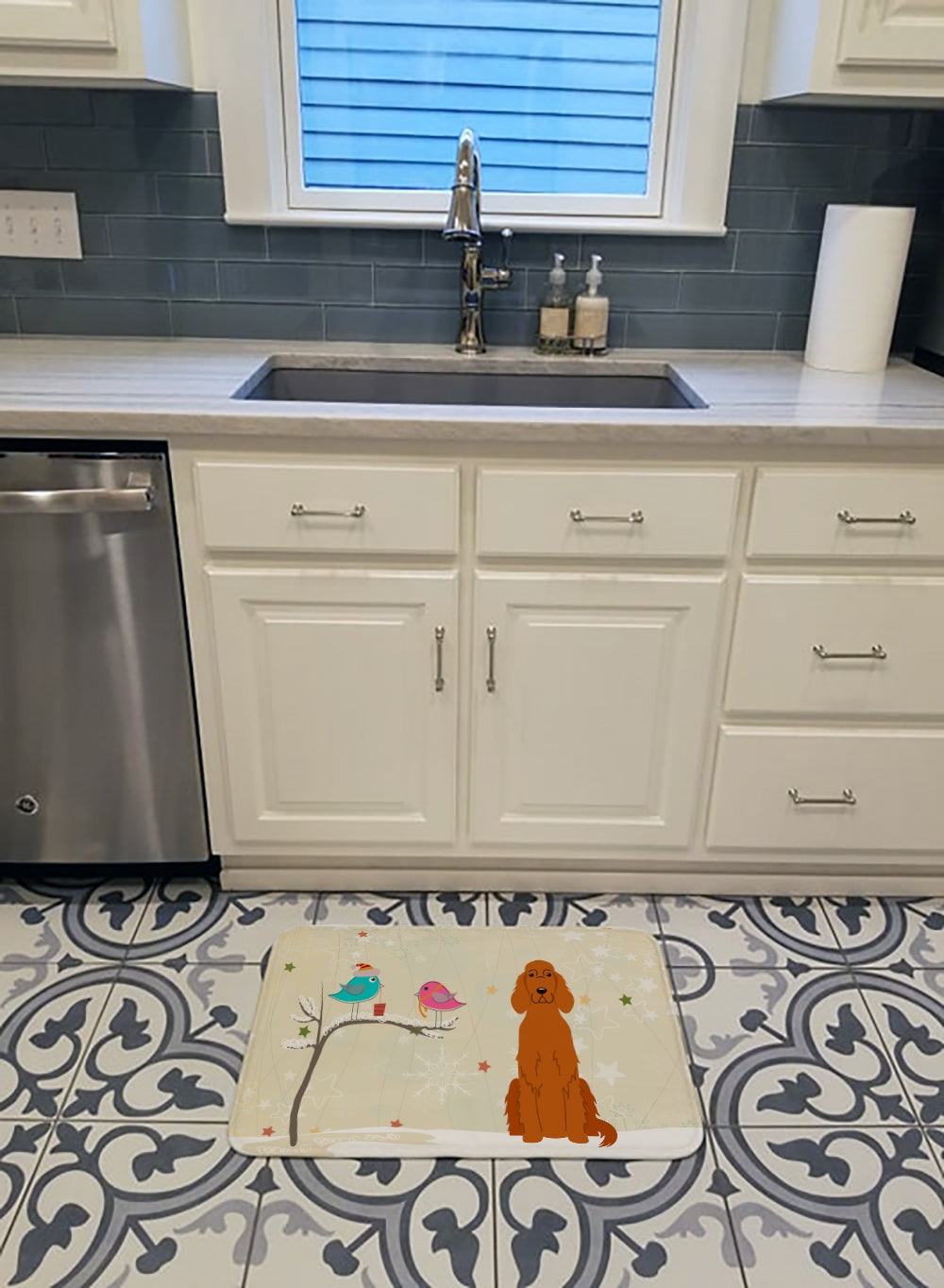 Christmas Presents between Friends Irish Setter Machine Washable Memory Foam Mat BB2536RUG - the-store.com