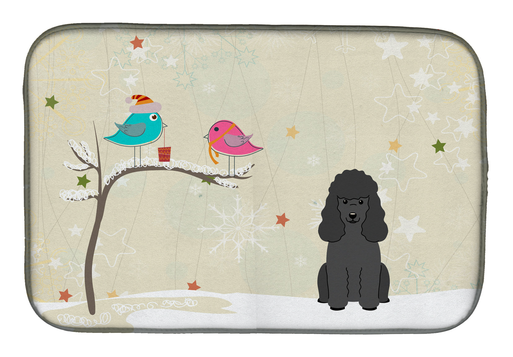 Christmas Presents between Friends Poodle Black Dish Drying Mat BB2543DDM  the-store.com.