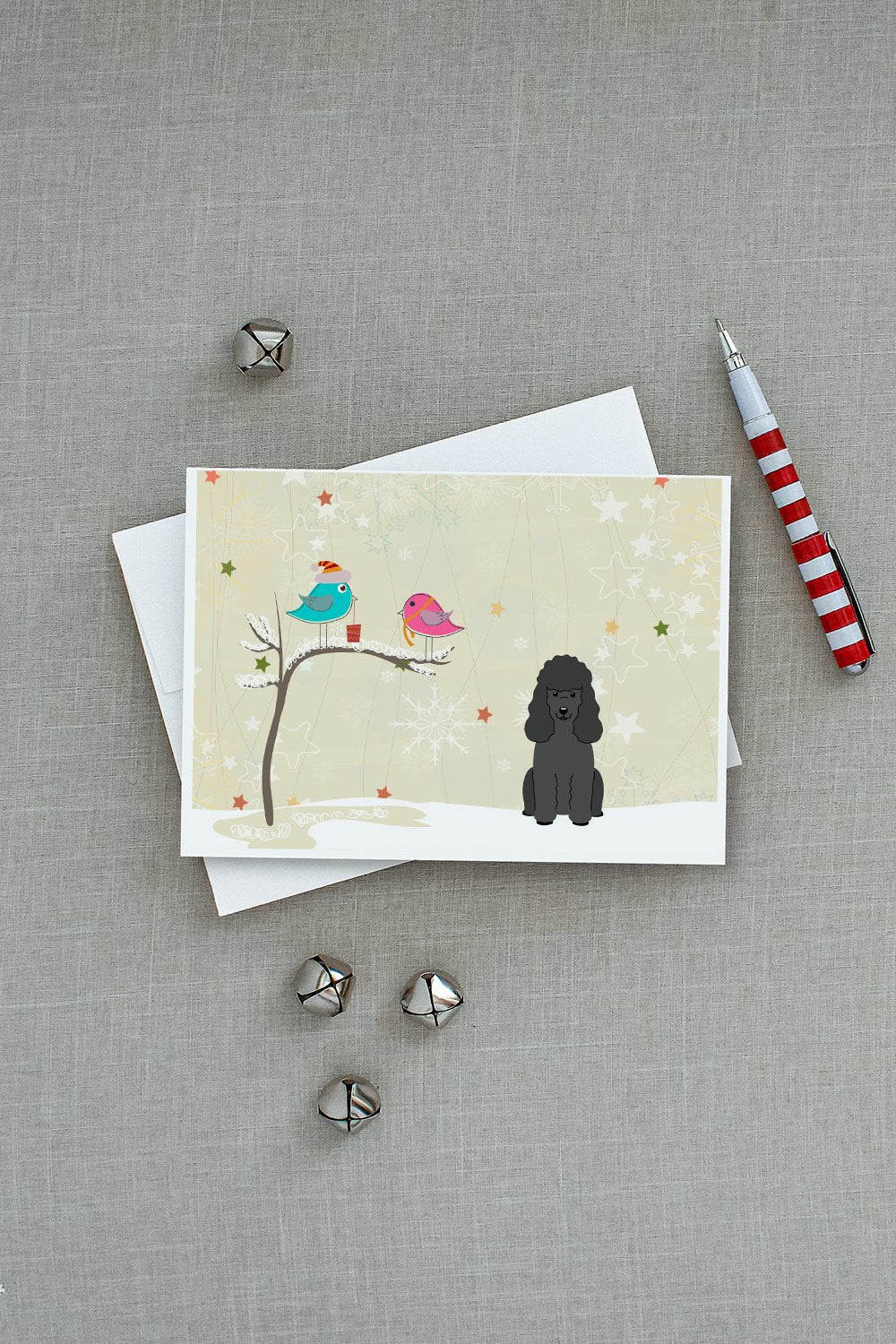 Christmas Presents between Friends Poodle - Black Greeting Cards and Envelopes Pack of 8 - the-store.com