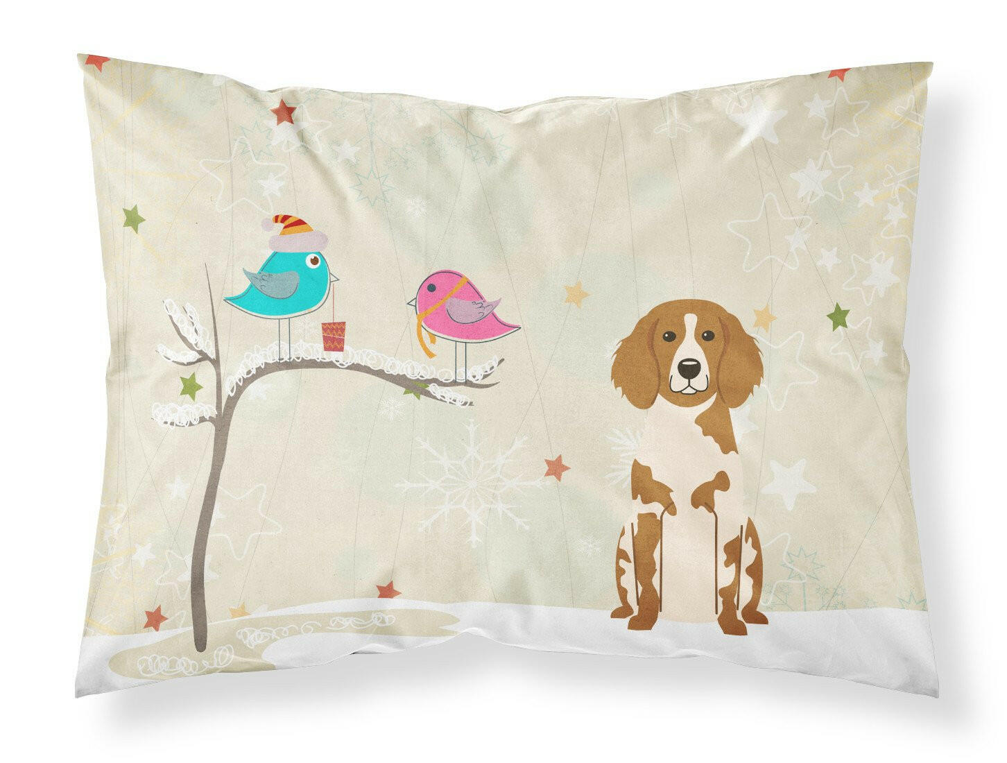 Christmas Presents between Friends Brittany Spaniel Fabric Standard Pillowcase BB2544PILLOWCASE by Caroline's Treasures