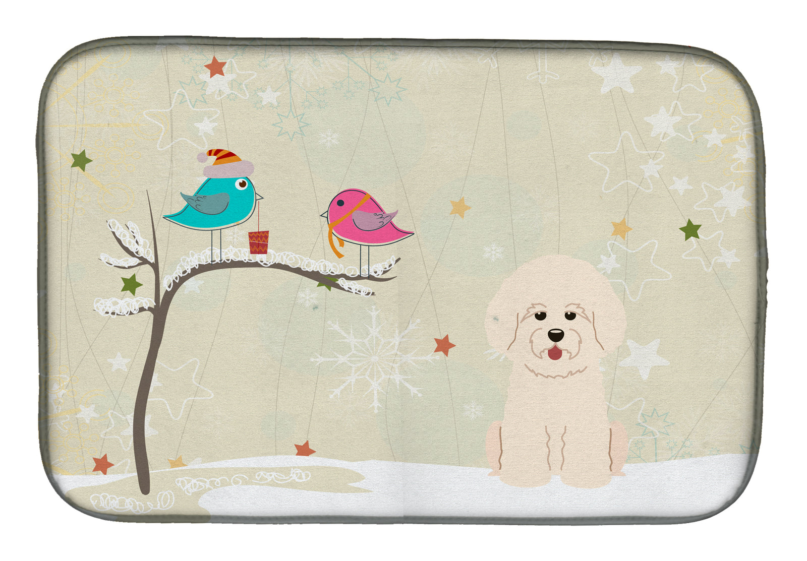 Christmas Presents between Friends Bichon Frise Dish Drying Mat BB2547DDM  the-store.com.