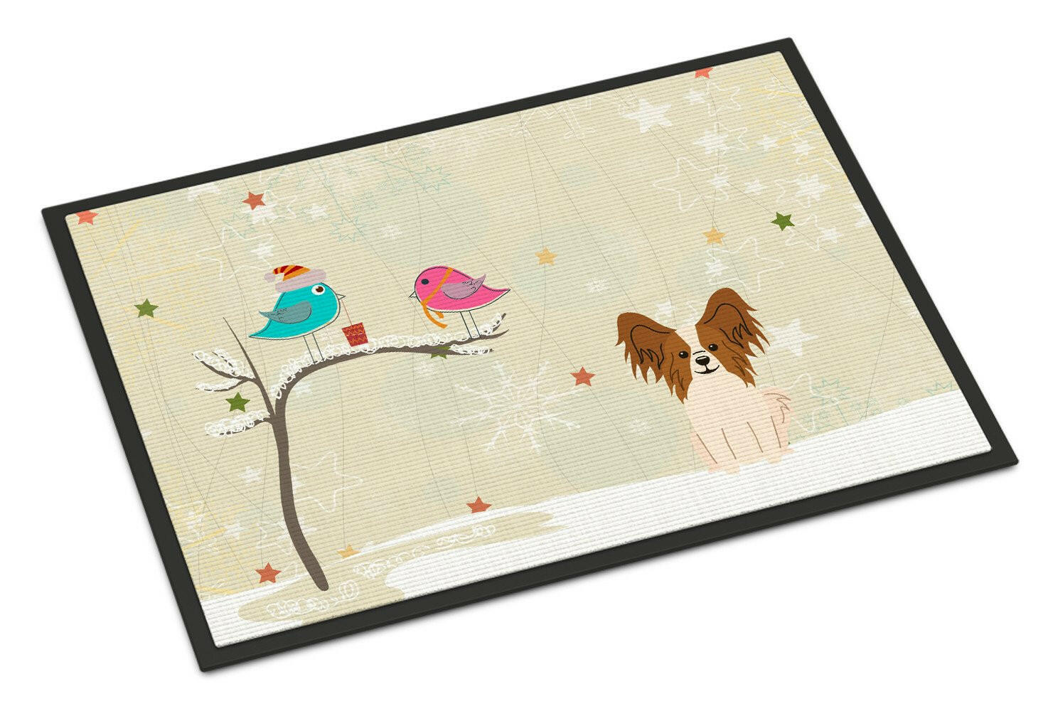 Christmas Presents between Friends Papillon Red White Indoor or Outdoor Mat 18x27 BB2550MAT - the-store.com