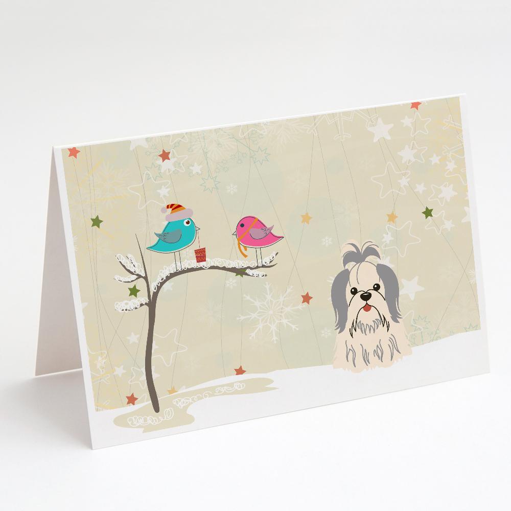 Buy this Christmas Presents between Friends Shih Tzu - Silver and White Greeting Cards and Envelopes Pack of 8