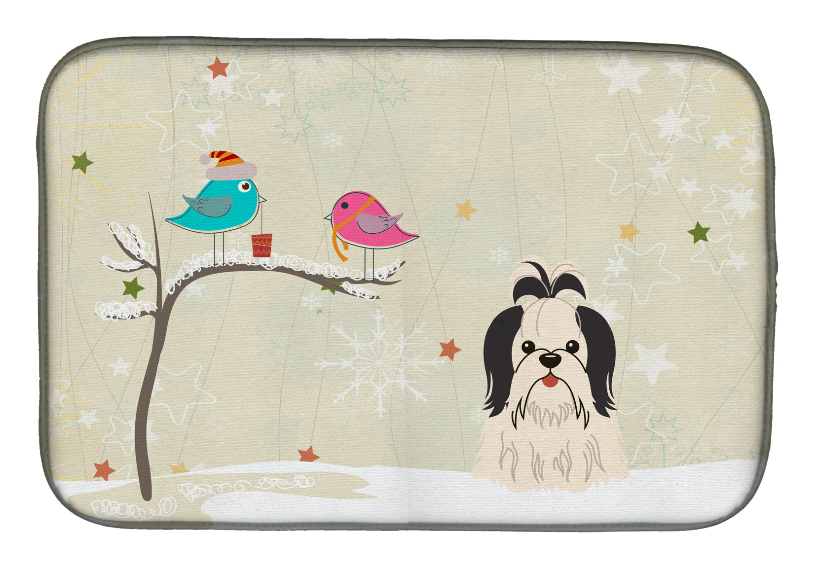 Christmas Presents between Friends Shih Tzu Black White Dish Drying Mat BB2560DDM  the-store.com.