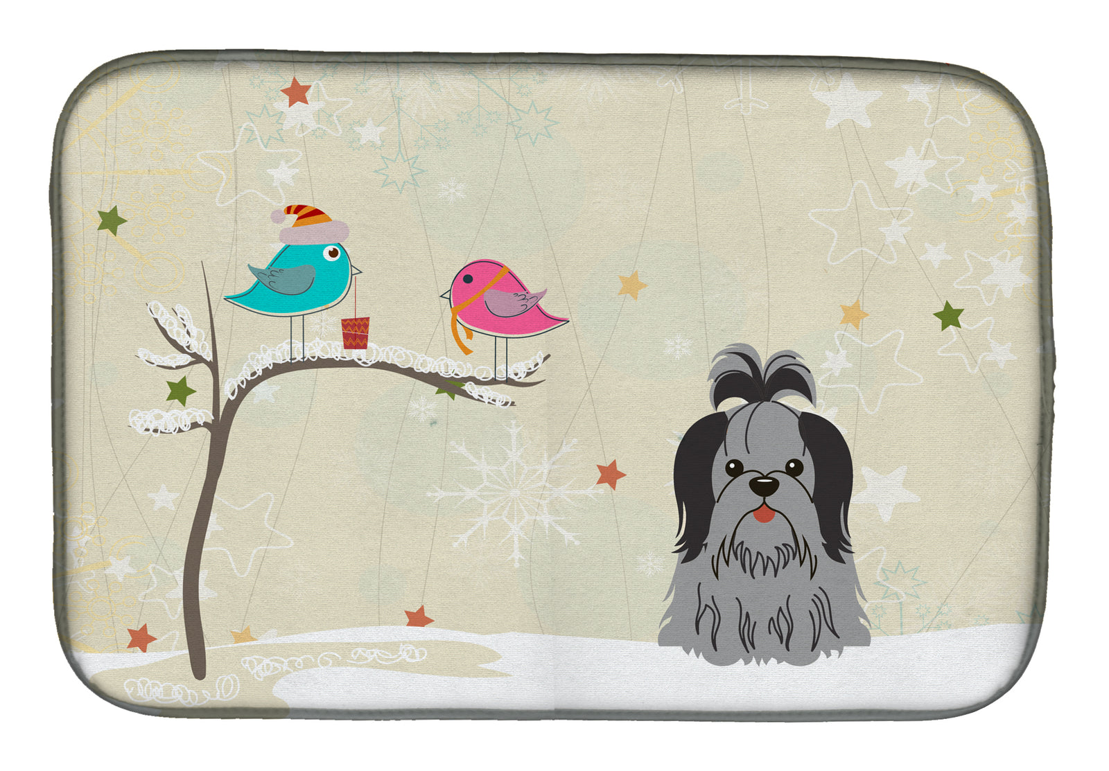 Christmas Presents between Friends Shih Tzu Black Silver Dish Drying Mat BB2561DDM  the-store.com.