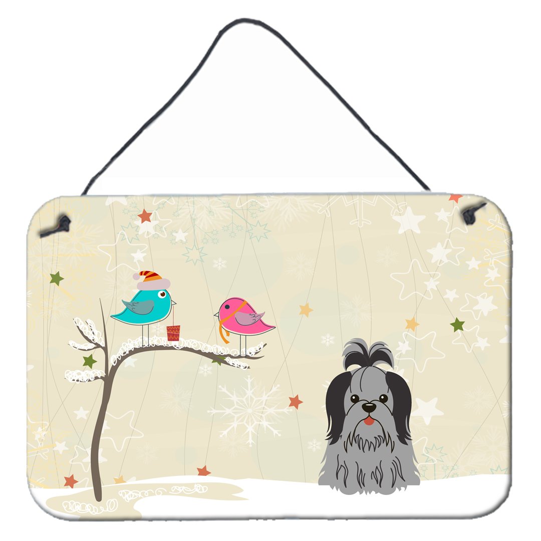 Christmas Presents between Friends Shih Tzu Black Silver Wall or Door Hanging Prints by Caroline&#39;s Treasures