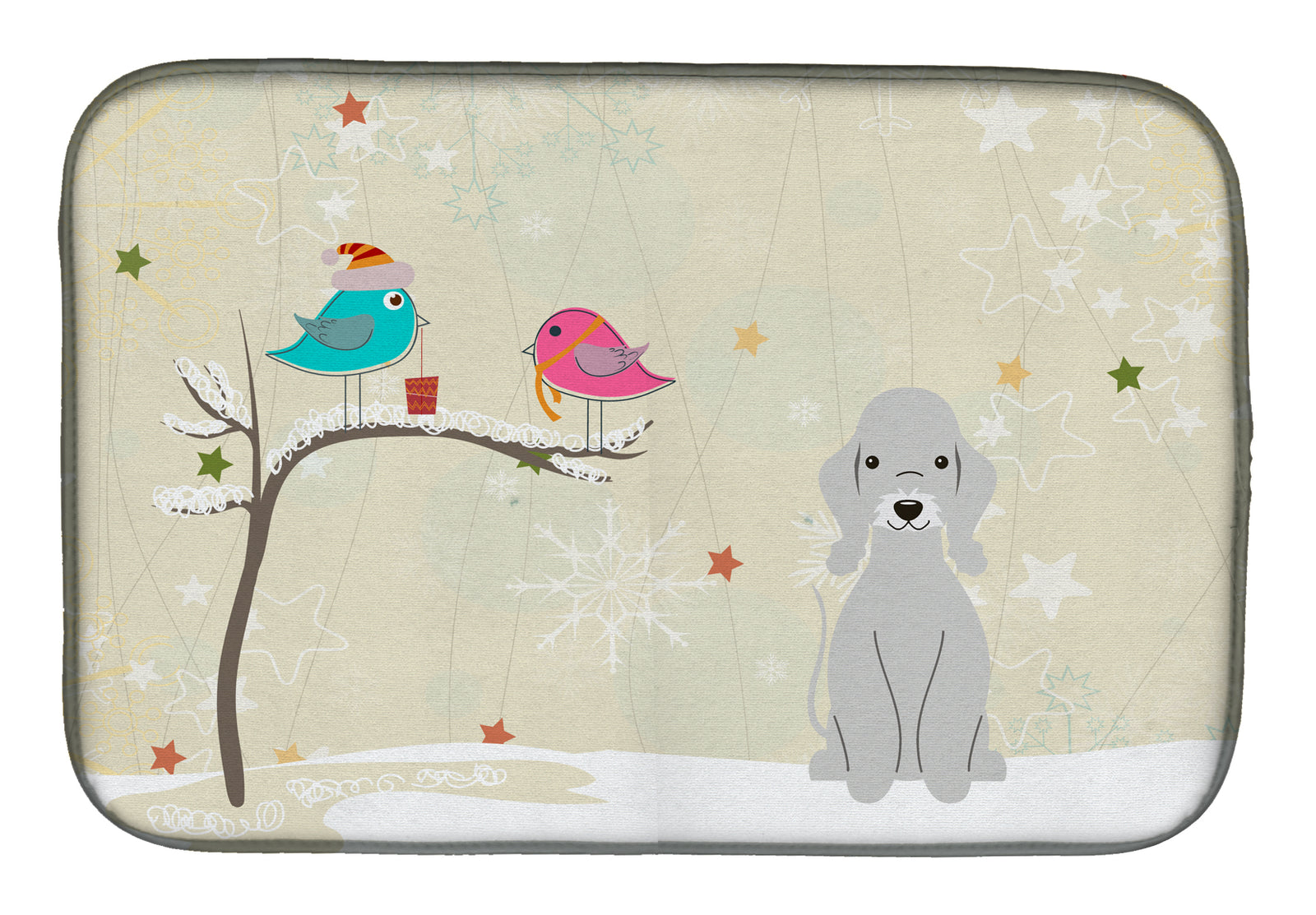 Christmas Presents between Friends Bedlington Terrier Blue Dish Drying Mat BB2562DDM  the-store.com.