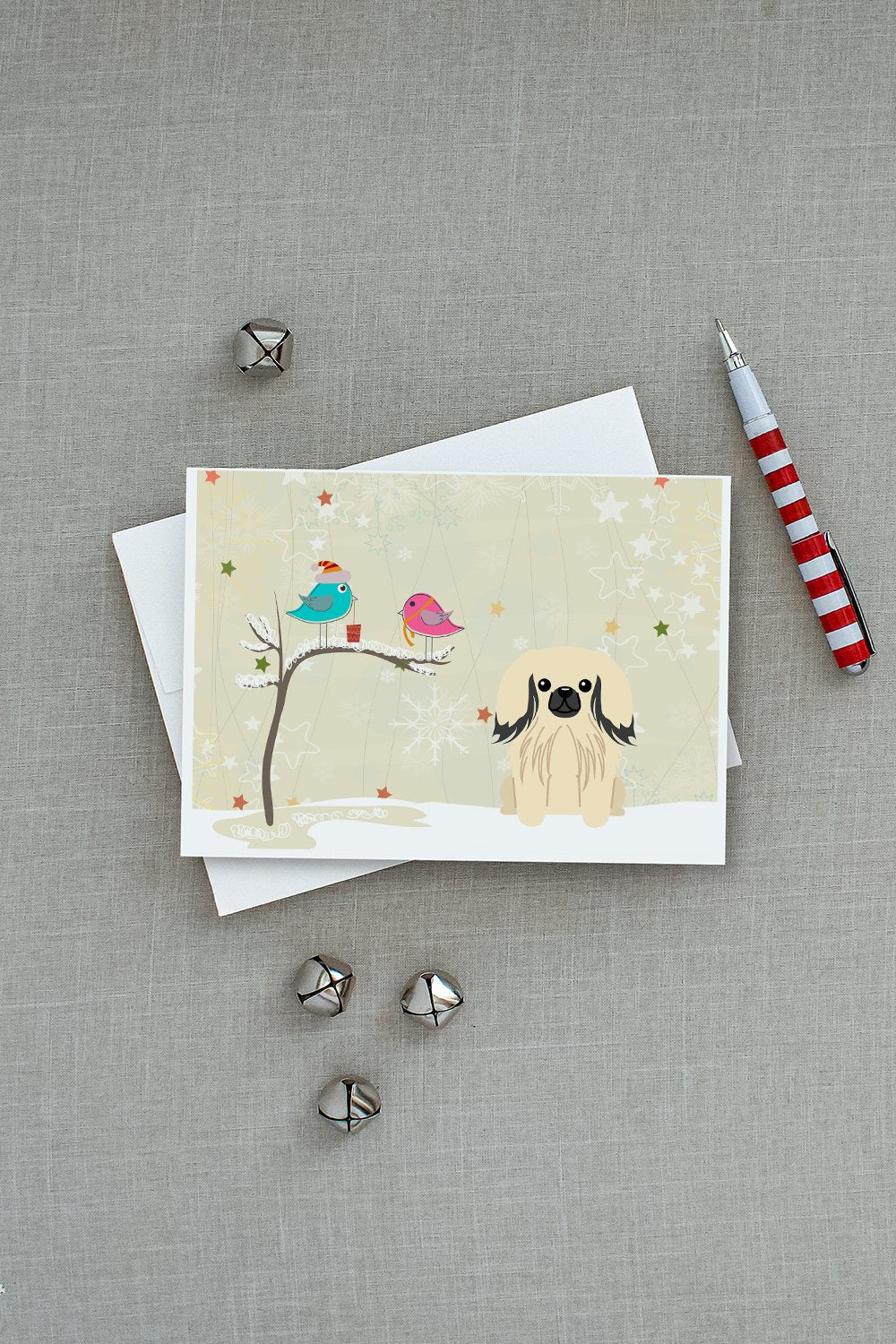 Christmas Presents between Friends Pekingese - Cream Greeting Cards and Envelopes Pack of 8 - the-store.com