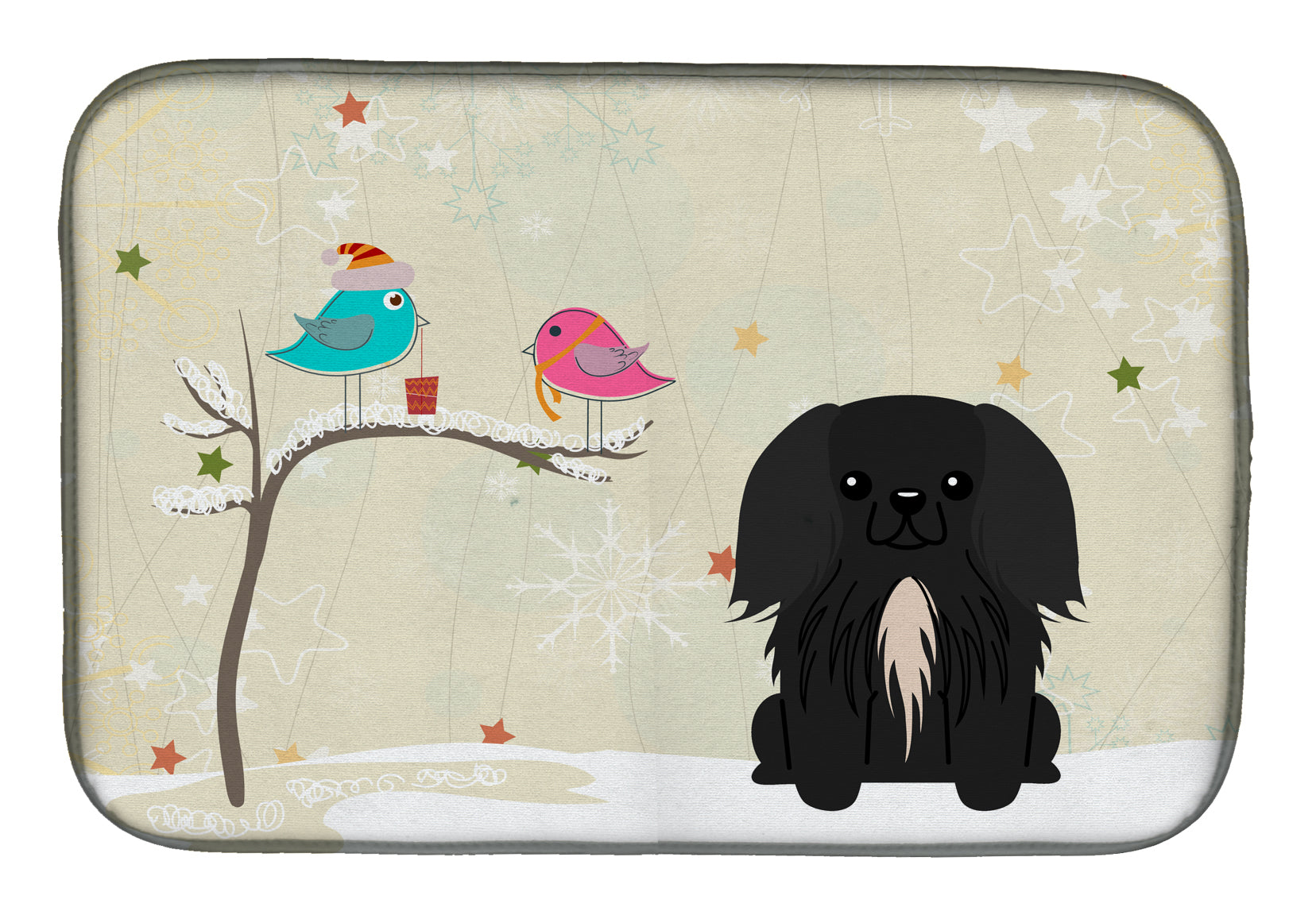 Christmas Presents between Friends Pekingnese Black Dish Drying Mat BB2579DDM  the-store.com.