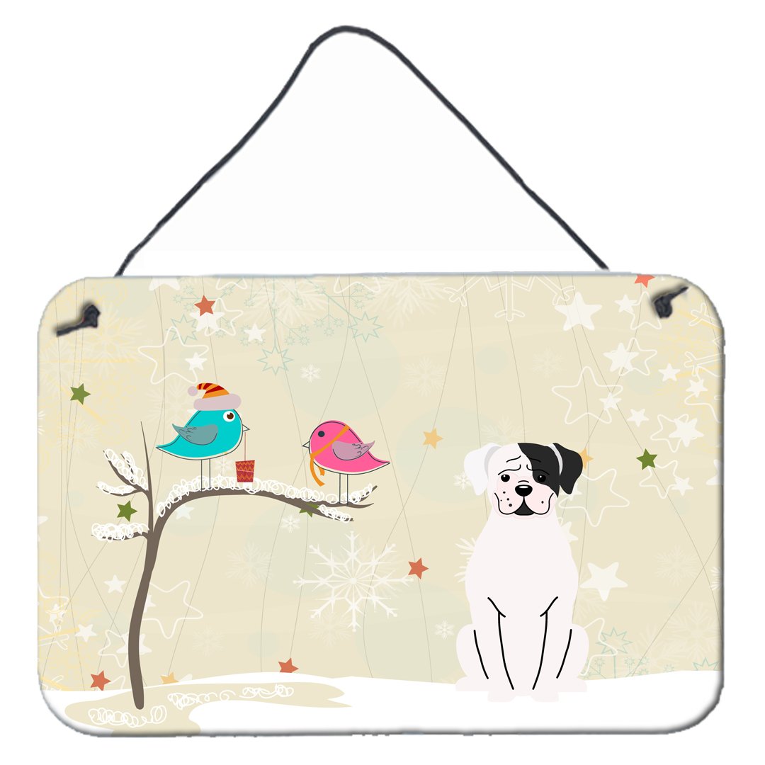 Christmas Presents between Friends White Boxer Cooper Wall or Door Hanging Prints BB2586DS812 by Caroline's Treasures