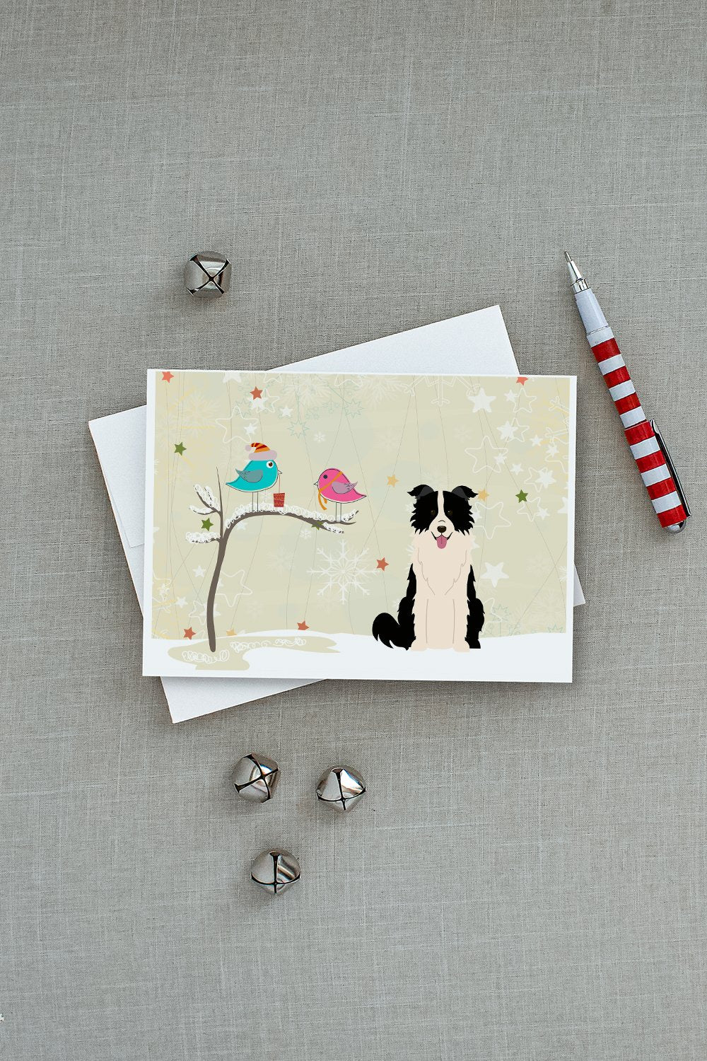 Christmas Presents between Friends Border Collie - Black and White Greeting Cards and Envelopes Pack of 8 - the-store.com