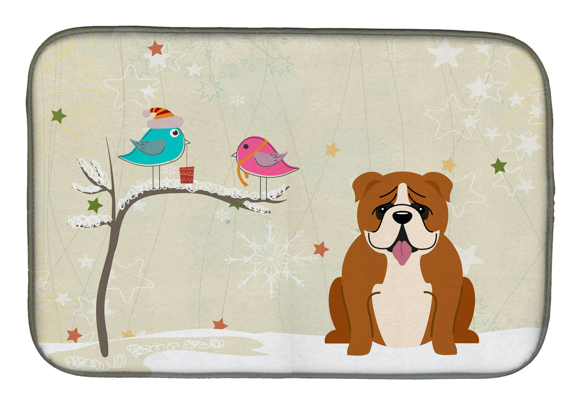 Christmas Presents between Friends English Bulldog Red White Dish Drying Mat BB2592DDM  the-store.com.