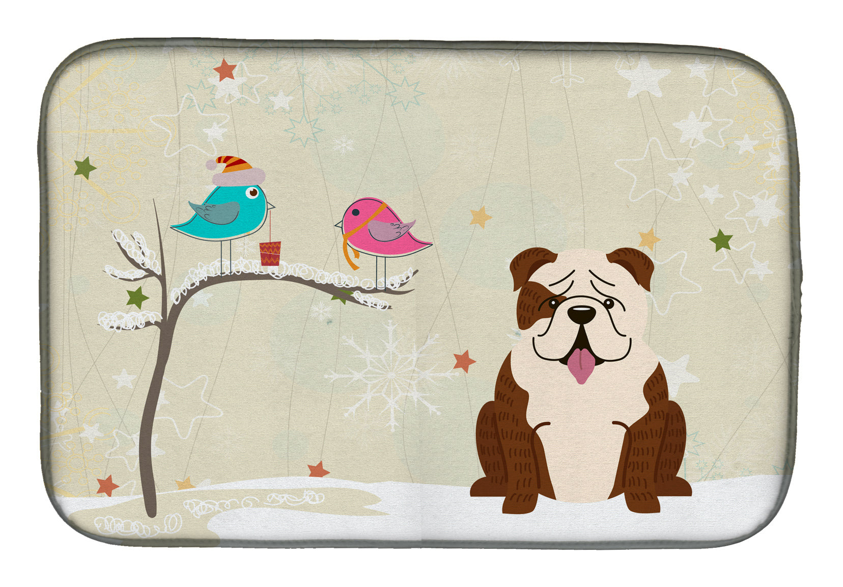 Christmas Presents between Friends English Bulldog Brindle White Dish Drying Mat BB2593DDM  the-store.com.