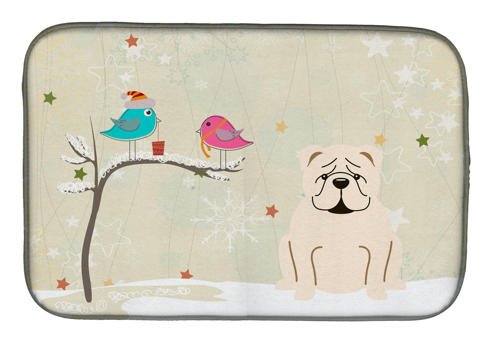 Christmas Presents between Friends English Bulldog White Dish Drying Mat BB2595DDM  the-store.com.