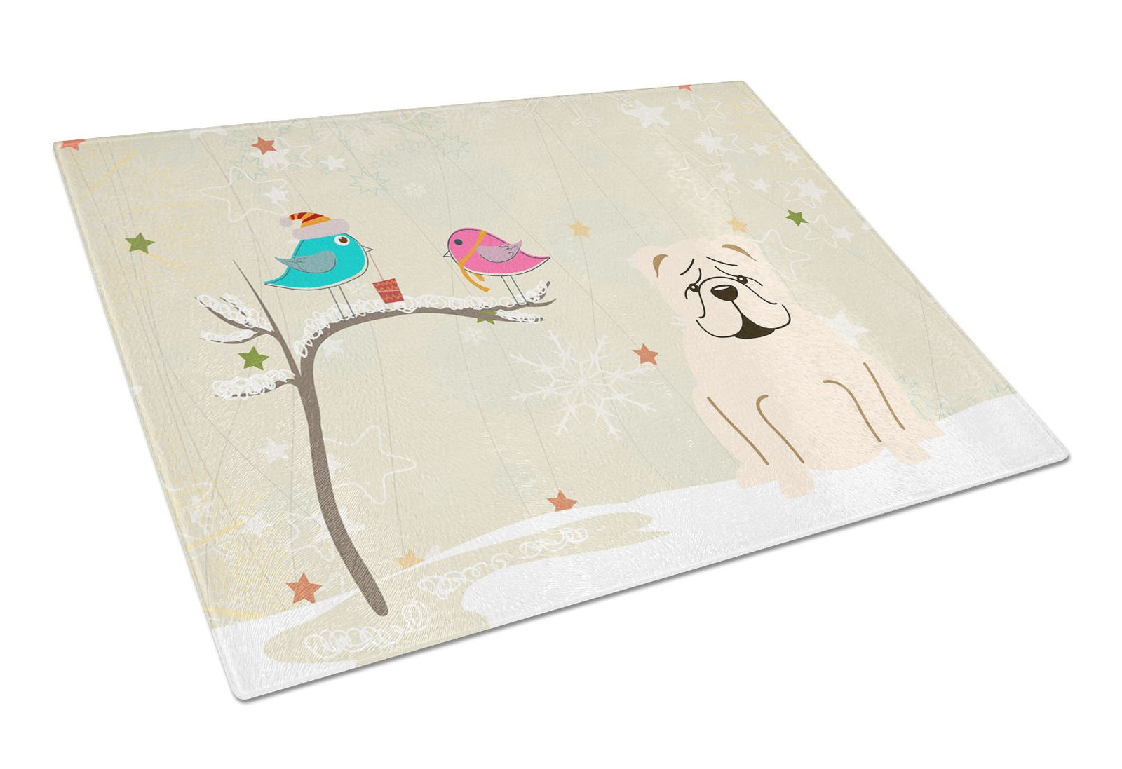 Christmas Presents between Friends English Bulldog White Glass Cutting Board Large BB2595LCB by Caroline's Treasures