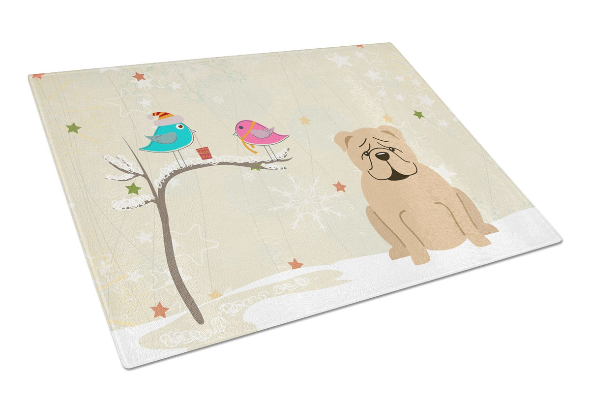 Christmas Presents between Friends English Bulldog Fawn Glass Cutting Board Large BB2596LCB by Caroline&#39;s Treasures