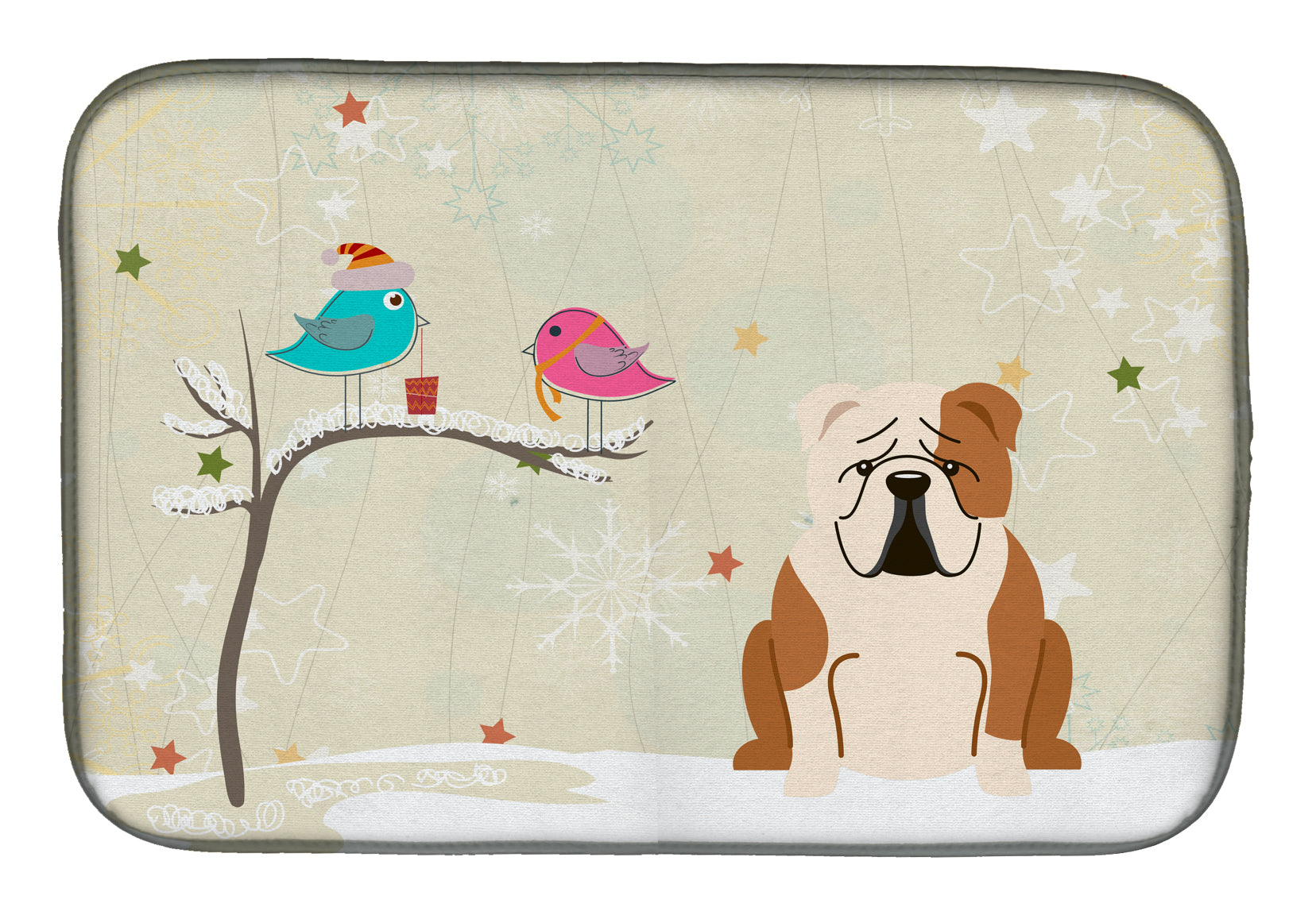 Christmas Presents between Friends English Bulldog Fawn White Dish Drying Mat BB2597DDM  the-store.com.