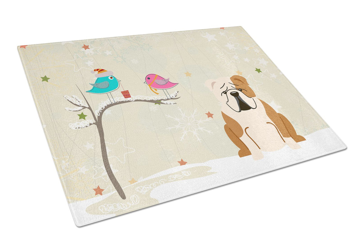 Christmas English Bulldog Fawn White Glass Cutting Board Large BB2597LCB by Caroline&#39;s Treasures