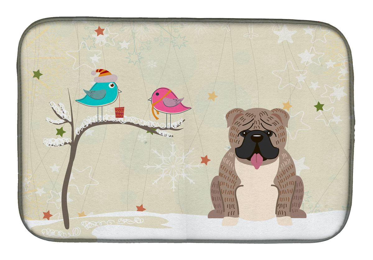 Christmas Presents between Friends English Bulldog Grey Brindle  Dish Drying Mat BB2598DDM  the-store.com.