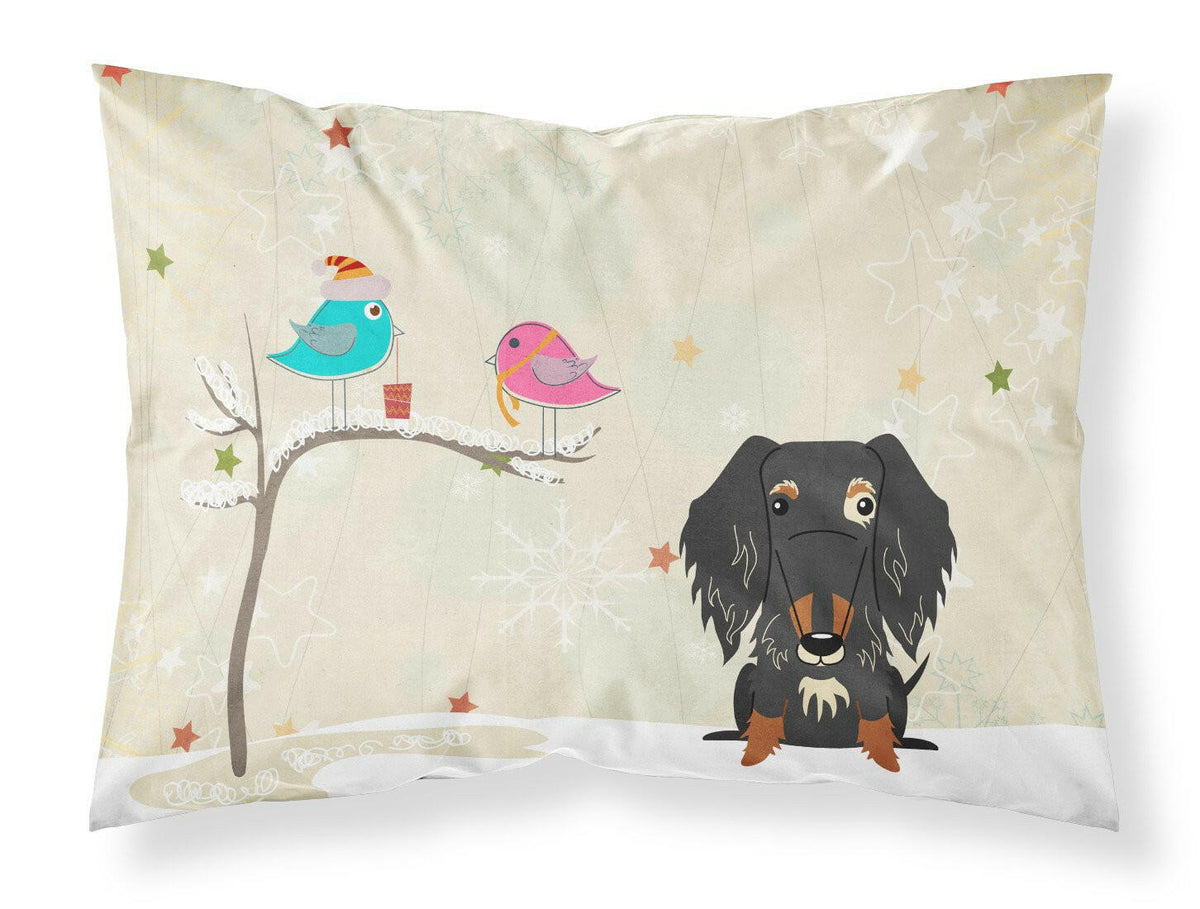 Christmas Presents between Friends Wire Haired Dachshund Dapple Fabric Standard Pillowcase BB2600PILLOWCASE by Caroline&#39;s Treasures